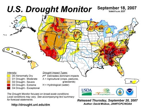 Map Showing Drought Conditions in the U.S.