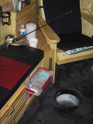Inside of an Ice Fishing Shack