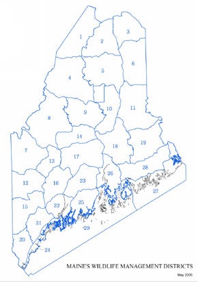 Map of Maine Wildlife Management Districts