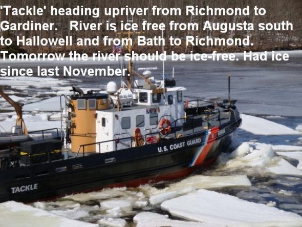 U.S. Coast Guard breaking ice on Kennebec River, Maine
