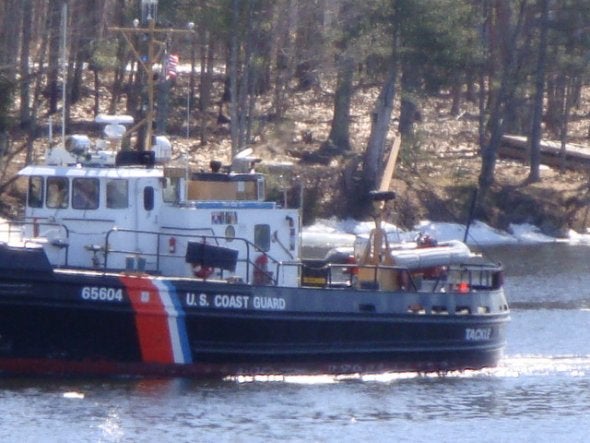 U.S. Coast Guard breaking up ice on Kennebec River, Maine