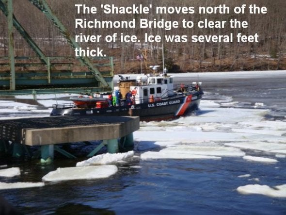 U.S. Coast Guard breaking up ice on Kennebec River, Maine