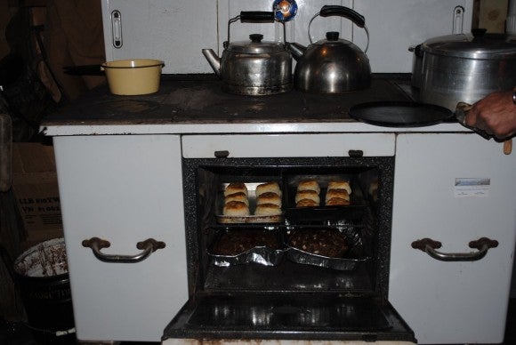 Biscuits and Meatloaf in the old Wood Cook Stove