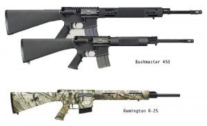 Several new hunting rifles have taken advantage of the "Black Rifle" craze, chambering AR-styled rifles in solid hunting calibers, such as .308 Win and .450 Bushmaster.